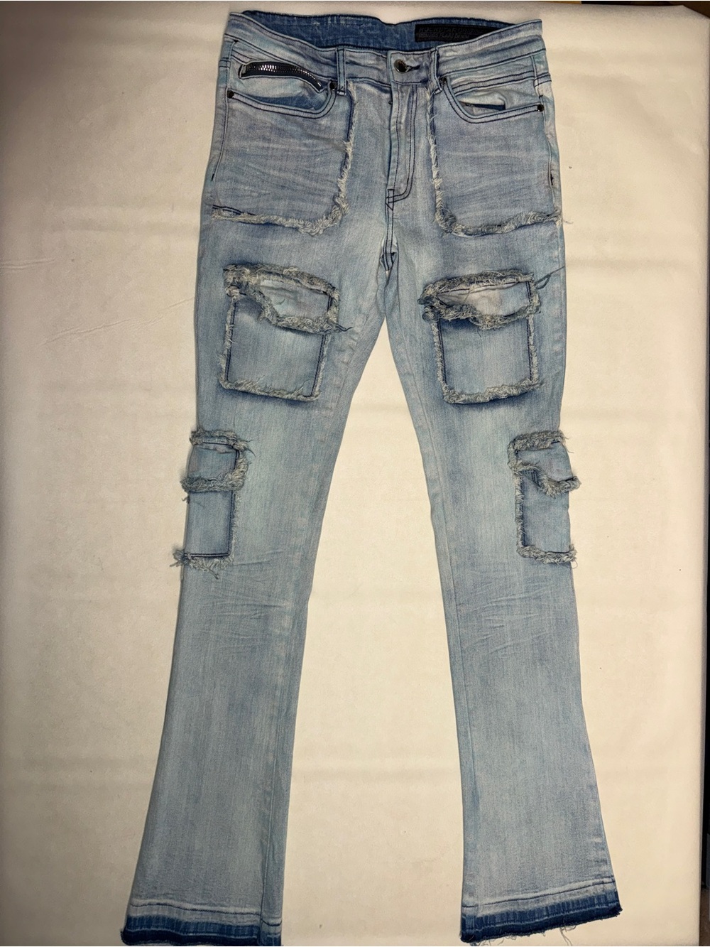 Light Blue Men's Skinny Jeans with Distressed Patch Details
